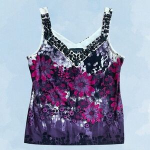 Alex Evenings Purple and Black Floral Camisole